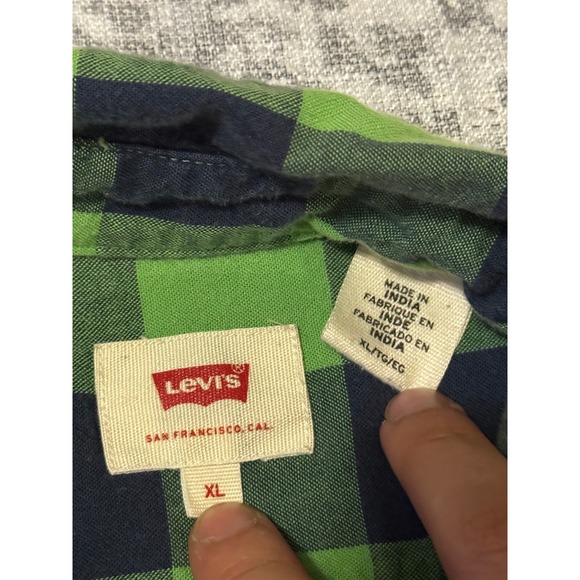 Levi's Men's Plaid Long Sleeve Button Up Shirt Green Navy XL - Picture 2 of 7